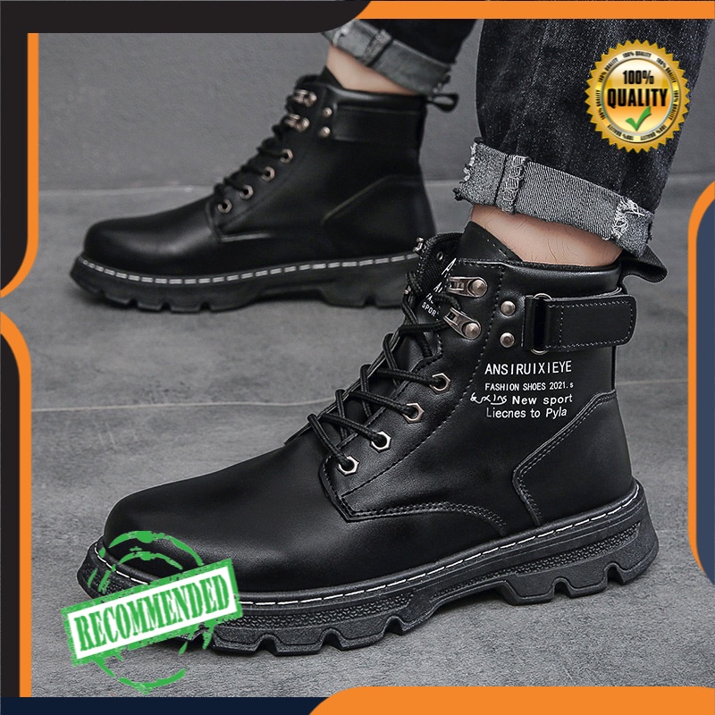 2021  Martin Boots Pria Korea  Tren Tinggi  Sepatu Retro British Kerja Sepatu Pria sepatu Bot Milite