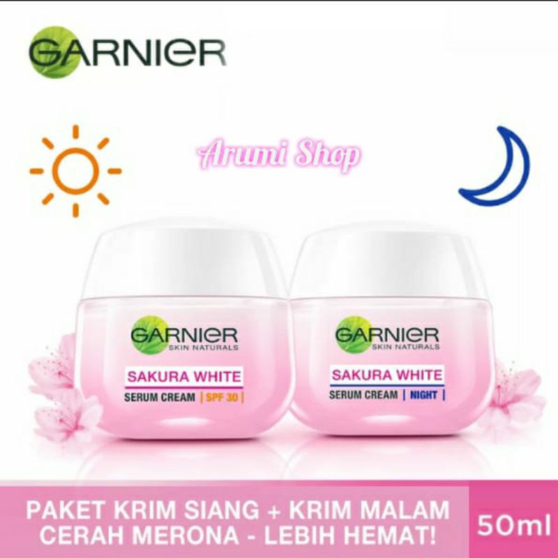 Paket Garnier sakura white sleeping mask night cream / malam + krim siang/ pagi 50 ml