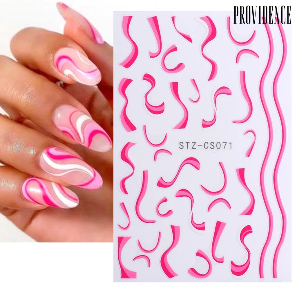 Providence 7Pcs/Set Nail Line Sticker French Style Strip Patterns Ultra Thin 3D Geometry Irregular Whirling Wave Cow Decal for Manicure