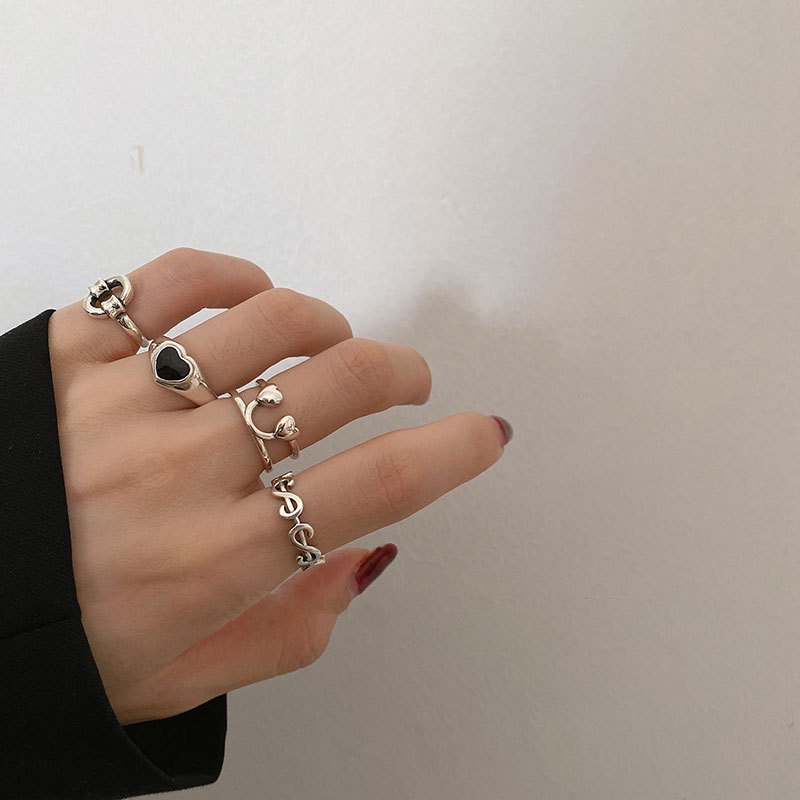 Silver Heart Ring Ring Accessories Korea Personality Simple Fashion Trend