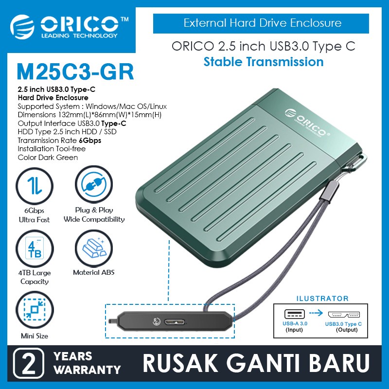 ORICO M25C3 2.5 inch USB3.1 Gen1 Type-C Hard Drive Enclosure