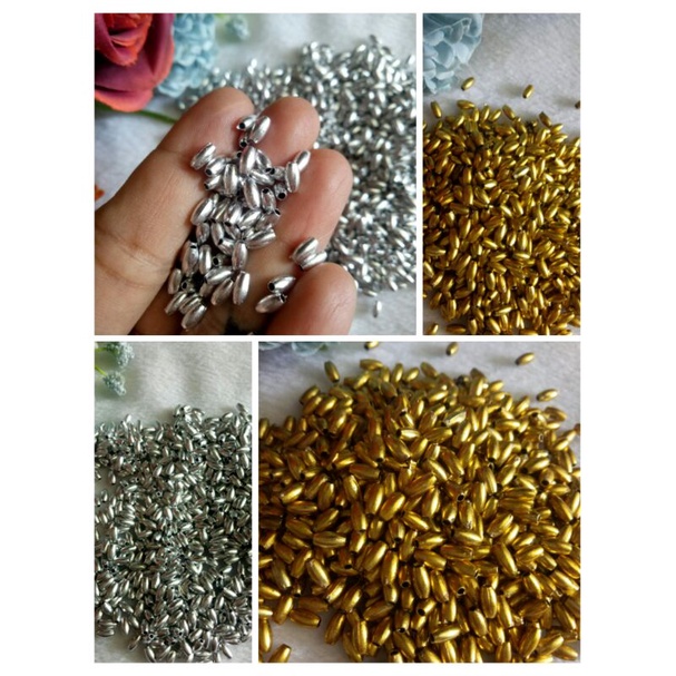 Mutiara padi, mote padi 3x6 20gr, gild &amp; silver