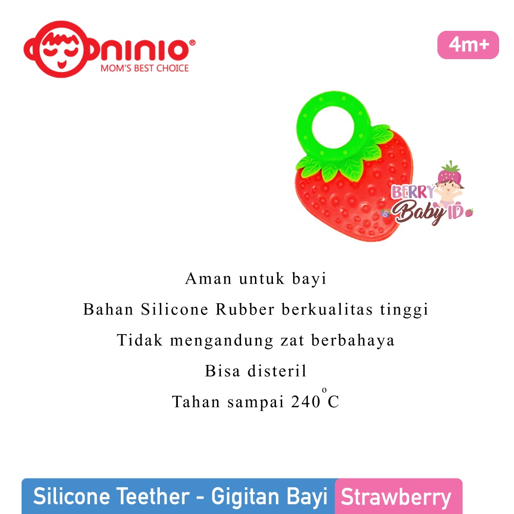 Ninio Silicone Teether Strawberry Gigitan Bayi Silikon Berry Mart