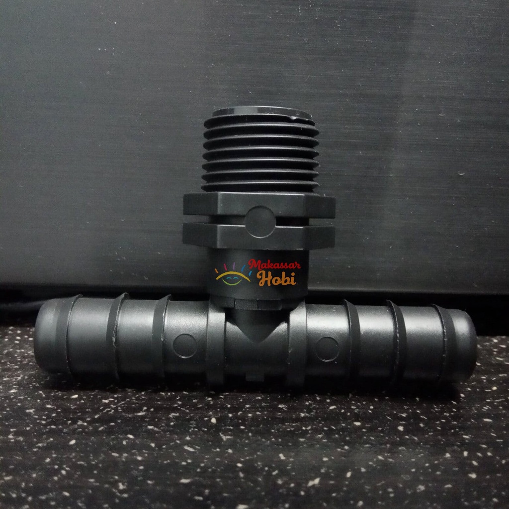 Pipa Konektor T Drat Luar 1/2 inch Sambungan Selang Uniring 16 x 25 mm