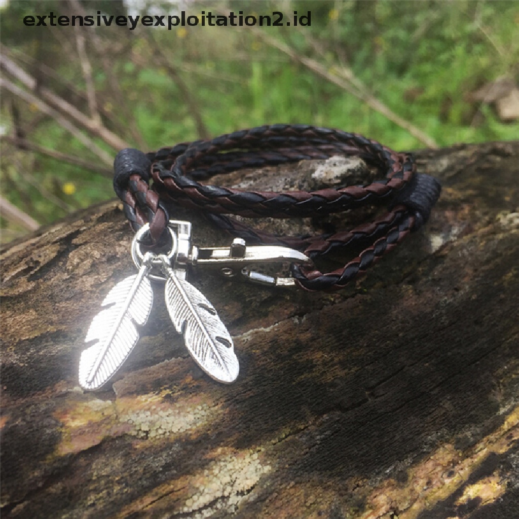 Id Gelang Kulit PU Liontin Bulu Untuk Pria