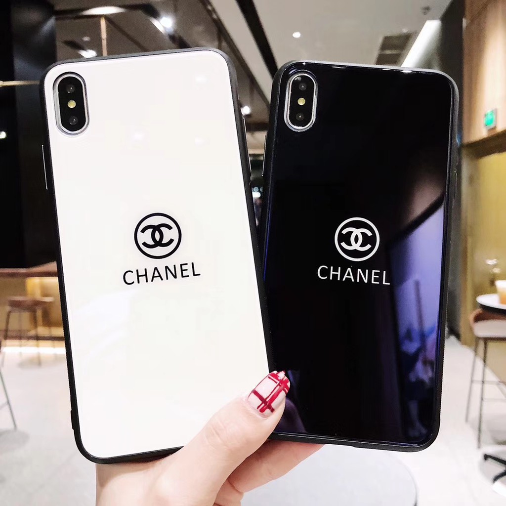 Case Hp Bahan Kaca Gambar Chanel Untuk Iphone 6/8plus/xs Max/xr/oppo Ax