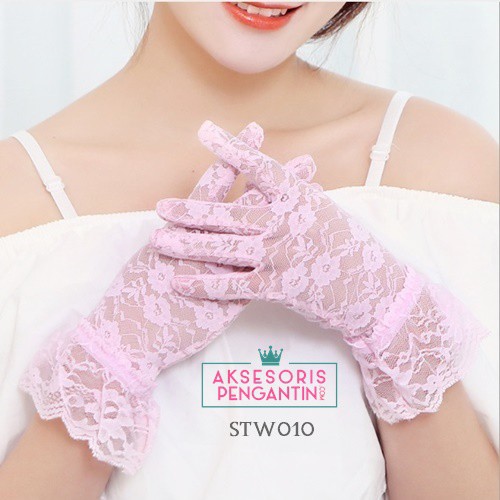 [STOCK TERBATAS] WEDDING GLOVES AKSESORIS WANITA SARUNG TANGAN RENDA PINK STW010