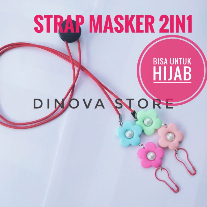 STRAP masker hijab 2 in 1 Bunga 2 polos stoper/strap masker hijab/konektor masker