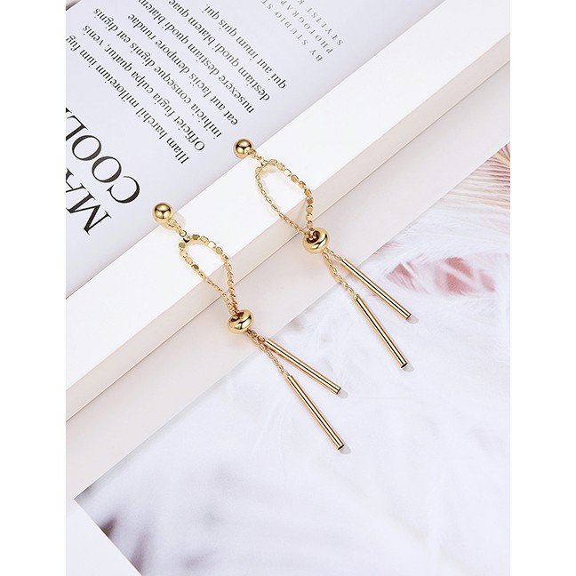 LRC Anting Tusuk Fashion Gold Alloy Bow Tassel Earrings F29754