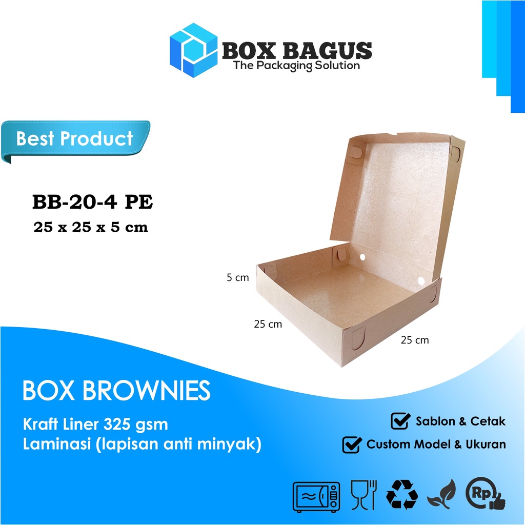 BOX DUS 25x25x5 KRAFT 325 GSM LAMINASI - KOTAK HAMPERS KUE BROWNIES ROTI PIZZA