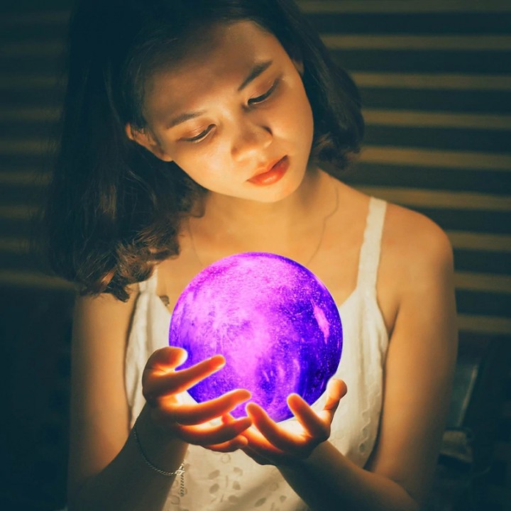 3D Print Colorful Starry Sky Lunar - Lampu Tidur Bentuk Planet - 18 cm