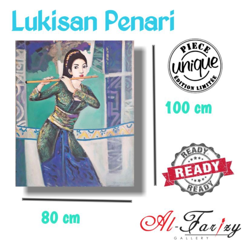 Lukisan Penari Seruling Gaya Abstrak Unik Dekoratif Minimalis Kanvas Ukuran 100x80 cm