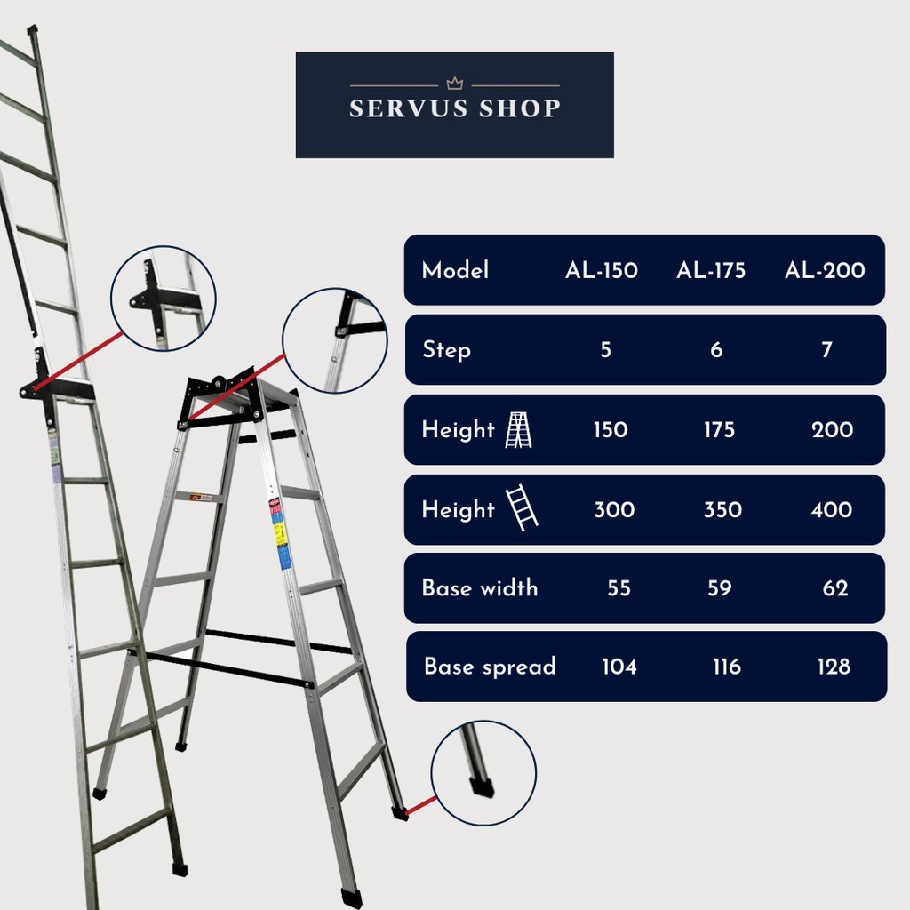 TANGGA ALFALINK ALUMINIUM MODEL LIPAT / LADDER / PERTUKANGAN / 150 CM - 200 CM