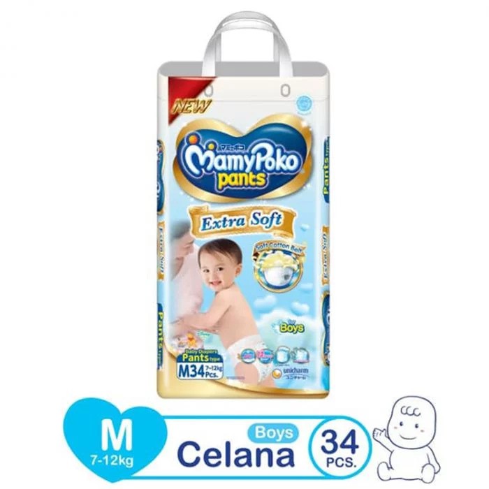 MamyPoko Pants Royal Soft Boy M34 Premium Diapers - Popok Celana Sekali Pakai