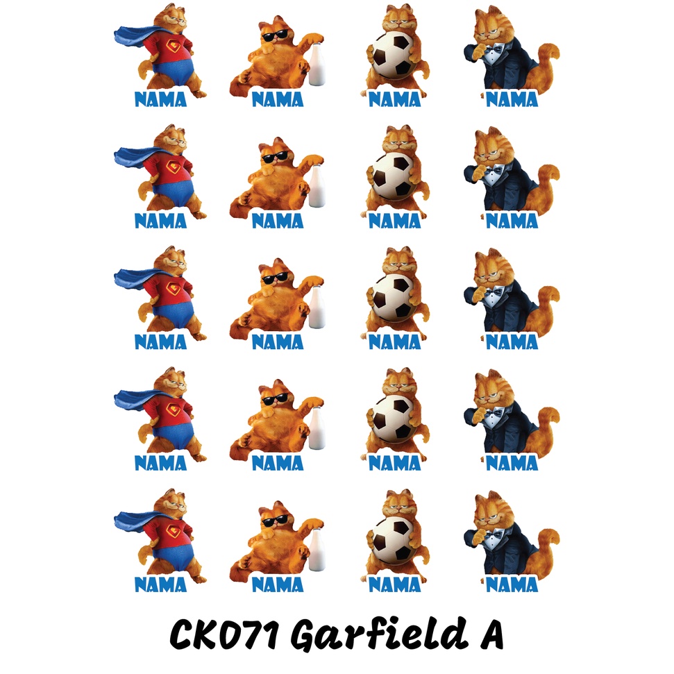 

Sticker Nama Cutting Label Waterproof Tahan Air Garfield A (CK071)