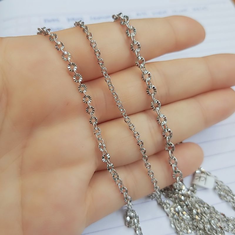 Titanium Rantai kalung Nori Donat Sinar titanium 316L Anti Karat silver uk kecil,sedang,besar(asli n