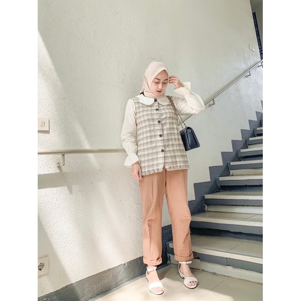 KEMEJA WANITA CASUAL LACE TOP KOREAN STYLE / ATASAN WANITA BAJU WANITA KEKINIAN MOTIF KOMBINASI-4