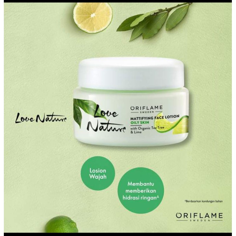 Love Nature mattifying face lotion with organic tea tree&lime oriflame pelembab wajah moisturizer ku