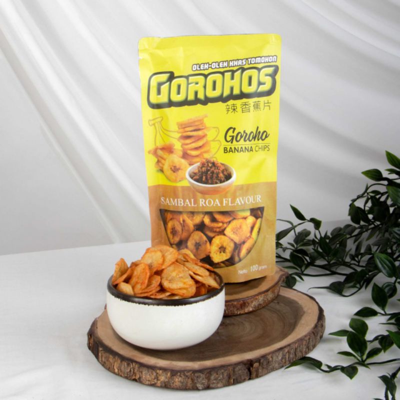 Meldeb Kitchen. Gorohos Sambal Roa 100gr Kripik Pisang Goroho Halal Khas Manado