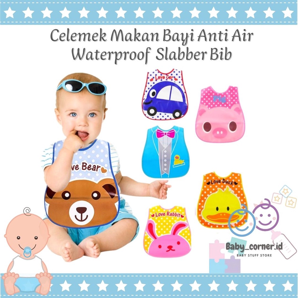 Celemek Makan Bayi Waterproof | Slabber Silicone Plastic