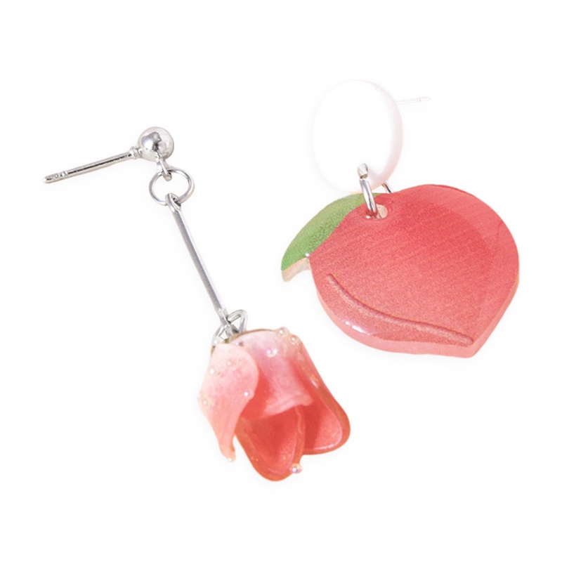 Anting Drop Bentuk Peach Warna Pink Bahan Resin Gaya Korea Untuk Wanita