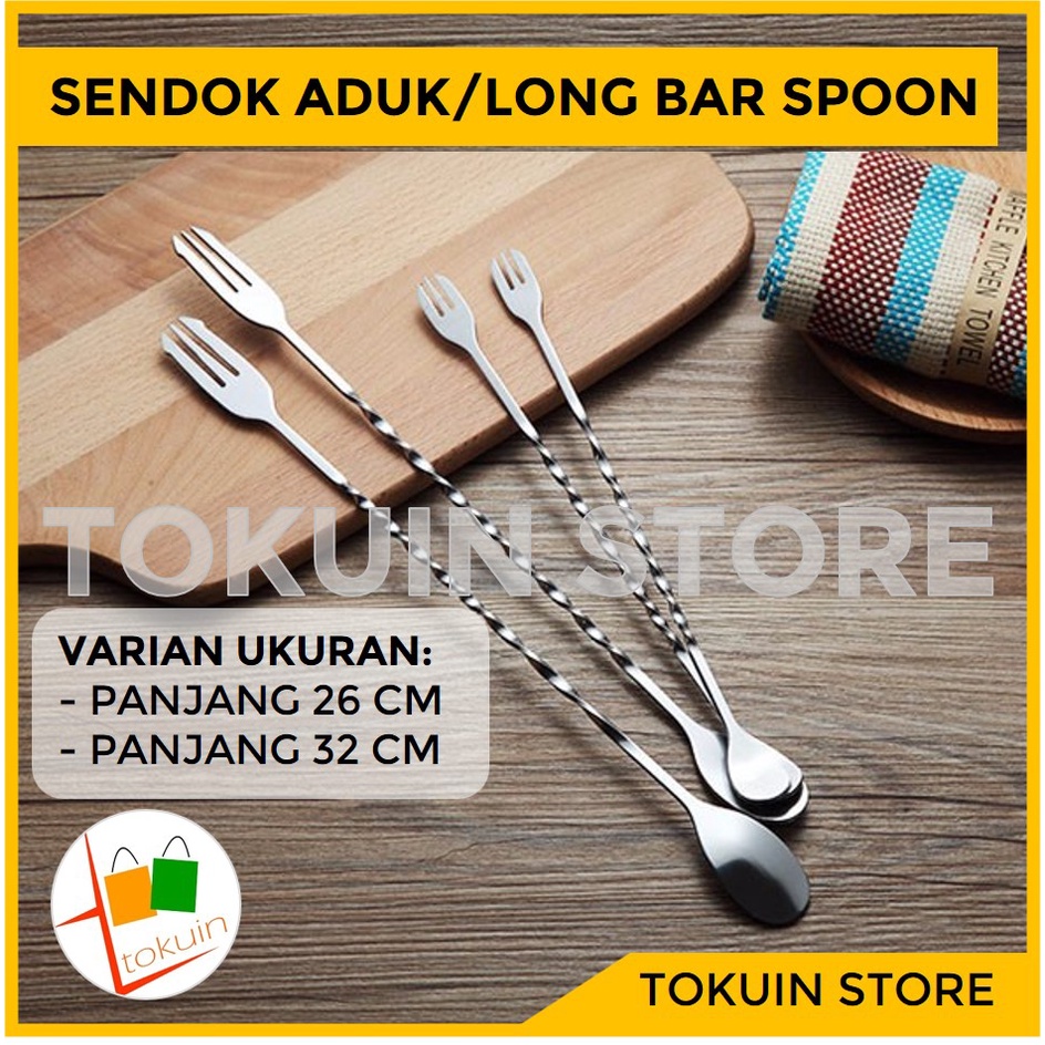 Long Bar Spoon Fork Sendok Garpu Aduk Panjang Cocktail Stainless Steel