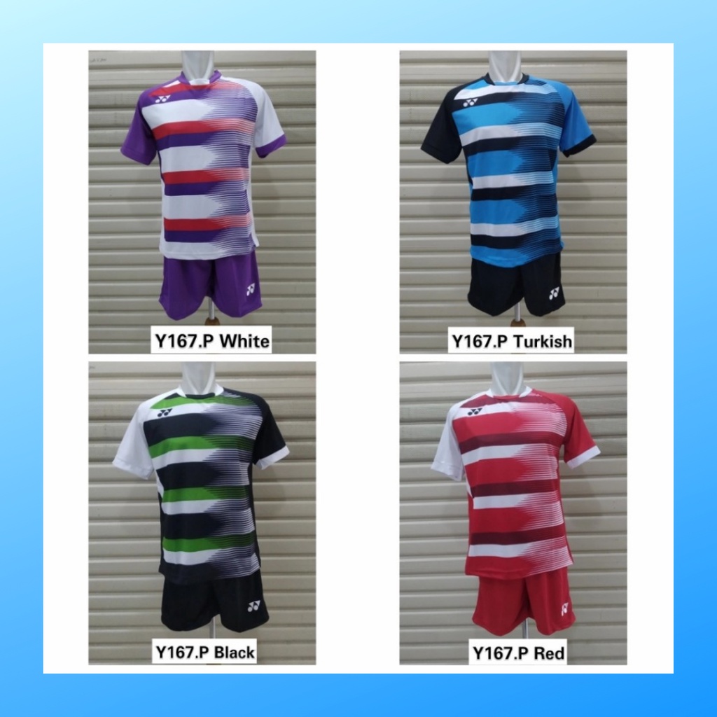 Kaos badminton pria jersey bulutangkis baju dan celana setelan wanita dewasa t-shirt outfit seragam jarsey kostum olahraga pakaian apparel sport jersy bulu tangkis casual jersi suit Y167 hitam polos