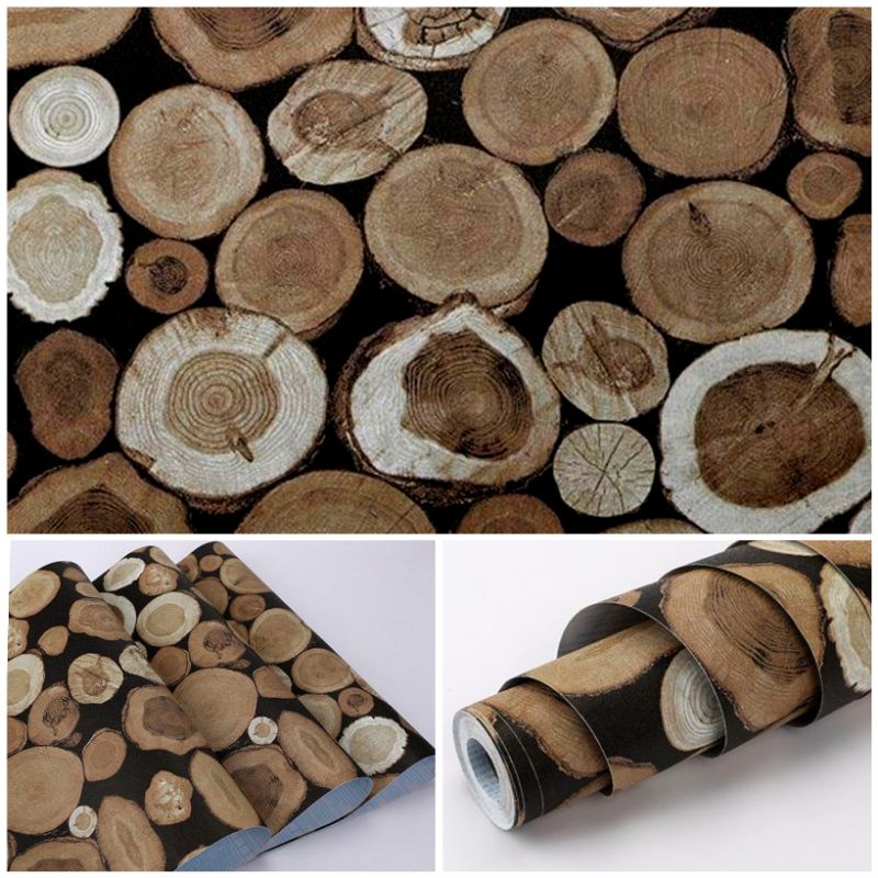 Grosir Termurah Wallpaper Sticker Dinding Kayu Hitam Coklat Putih Bulat Kekinian