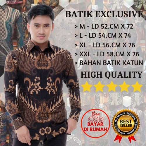 Batik Pria Lengan Panjang BATIK MA HRB026 motif KERATONAN Kode 002 size M L XL XXL Reguler