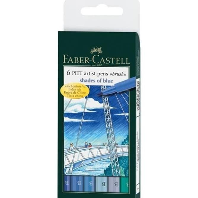 

(BISA COD) FABER-CASTELL PITT ARTIST PEN BRUSH SHADES OF BLUE 6 WALLET SPECIAL Kode 162
