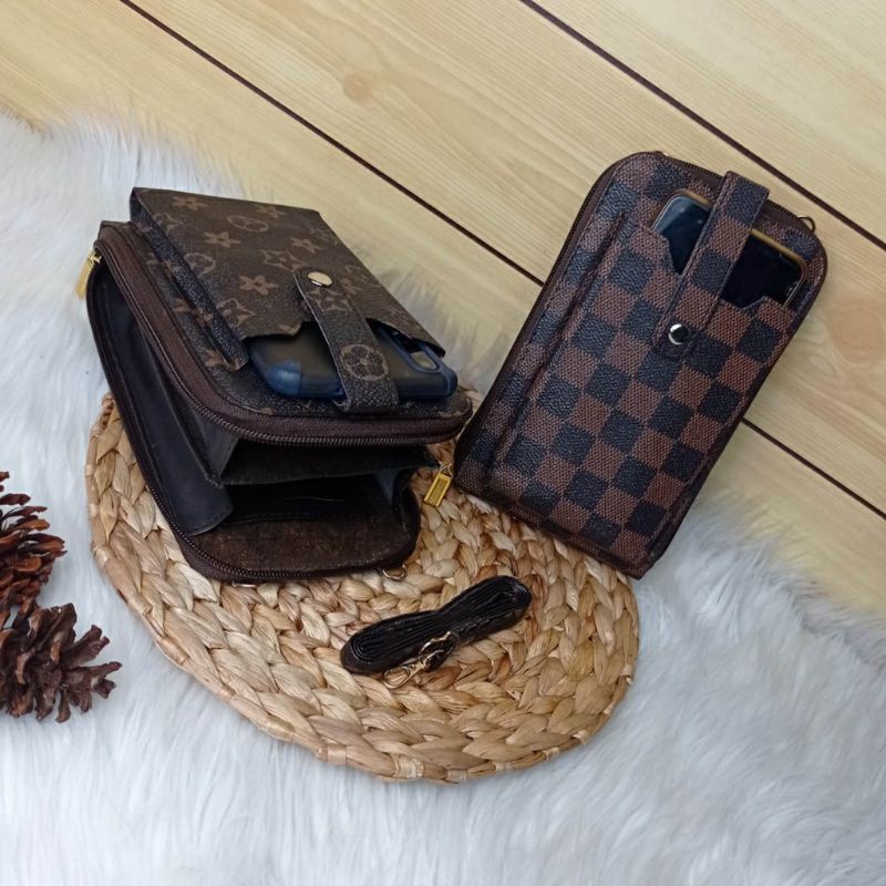 Tas Selempang Wanita Tas Hp Motif Lv / Dompet Uang dan Hp Slingbag Murah Grosir