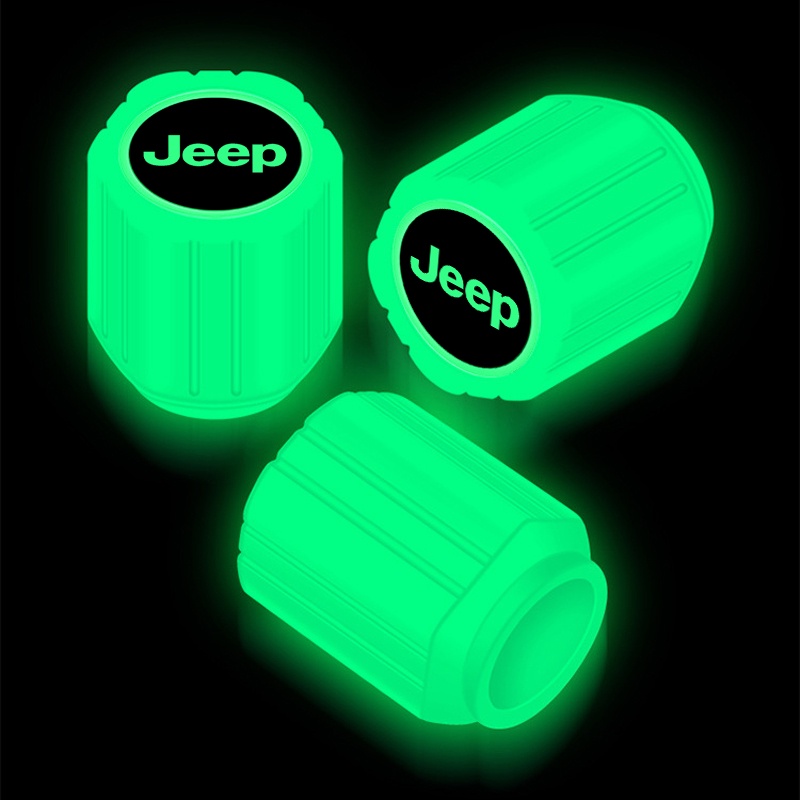 4pcs Jeep Luminous Pentil Ban Tutup Pentil Ban Renegade Compass 2022 Willys Wrangler JK Cherokee XJ Aksesoris Mobil Motor Sepeda