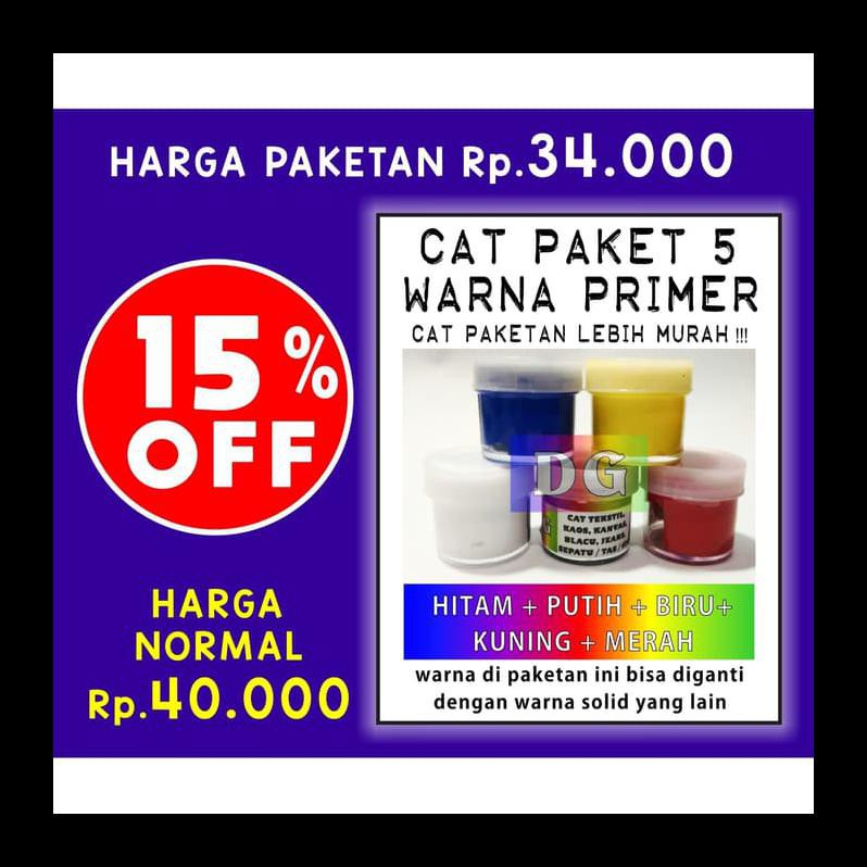 

BARU CAT TEKSTIL / LUKIS UTK KAOS / KANVAS / TAS / SEPATU - PAKET 5 WARNA PERALATAN MELUKIS MURAH