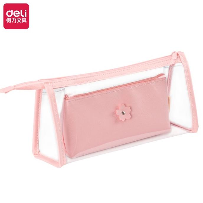 

DELI PENCIL POUCH TEMPAT PENSIL LUCU MATERIAL PVC WARNA PINK 2 IN 1 66 DFDS524545