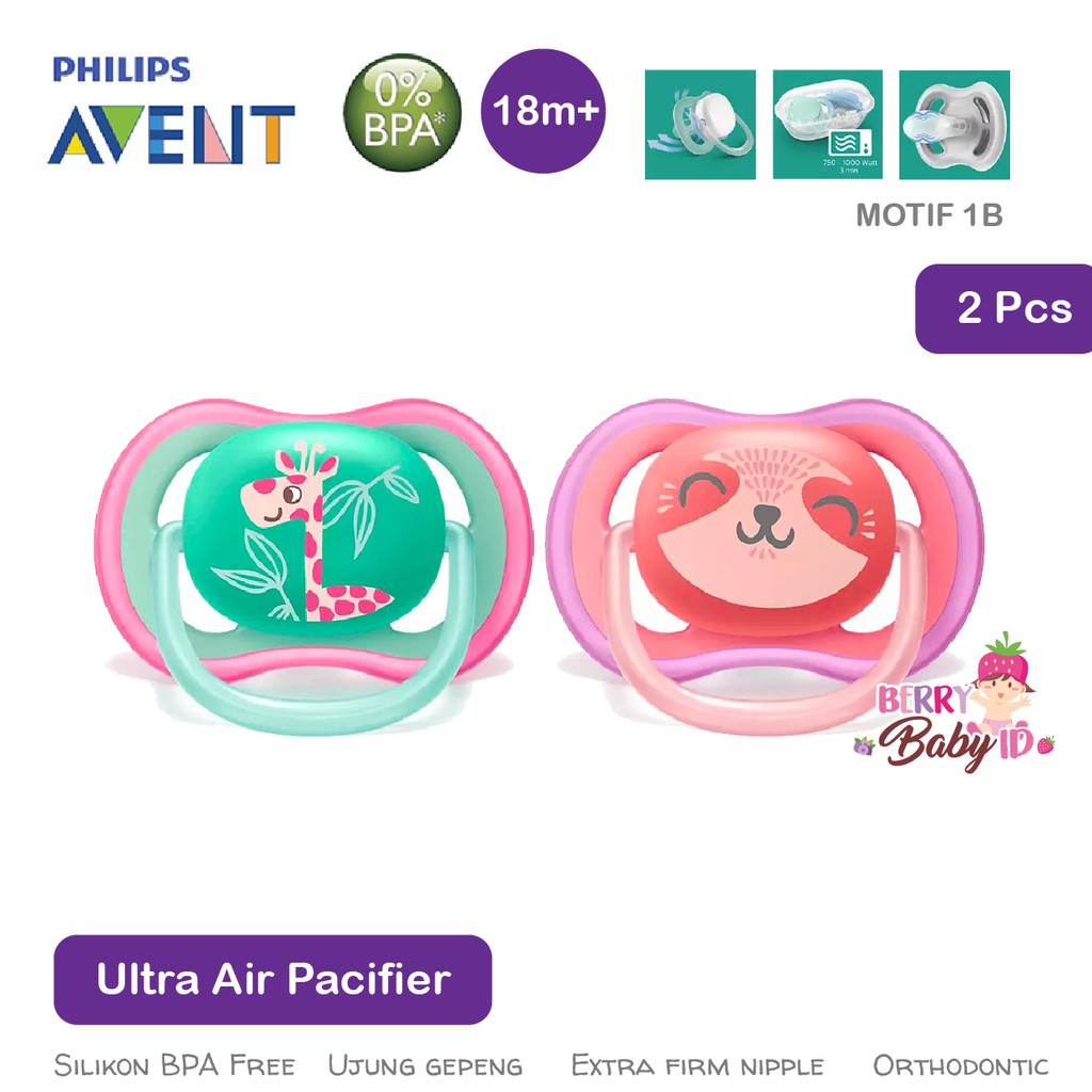 Philips Avent 2 Pcs Baby Ultra Deco Air Soother Empeng Dot Bayi 18m+ Berry Mart