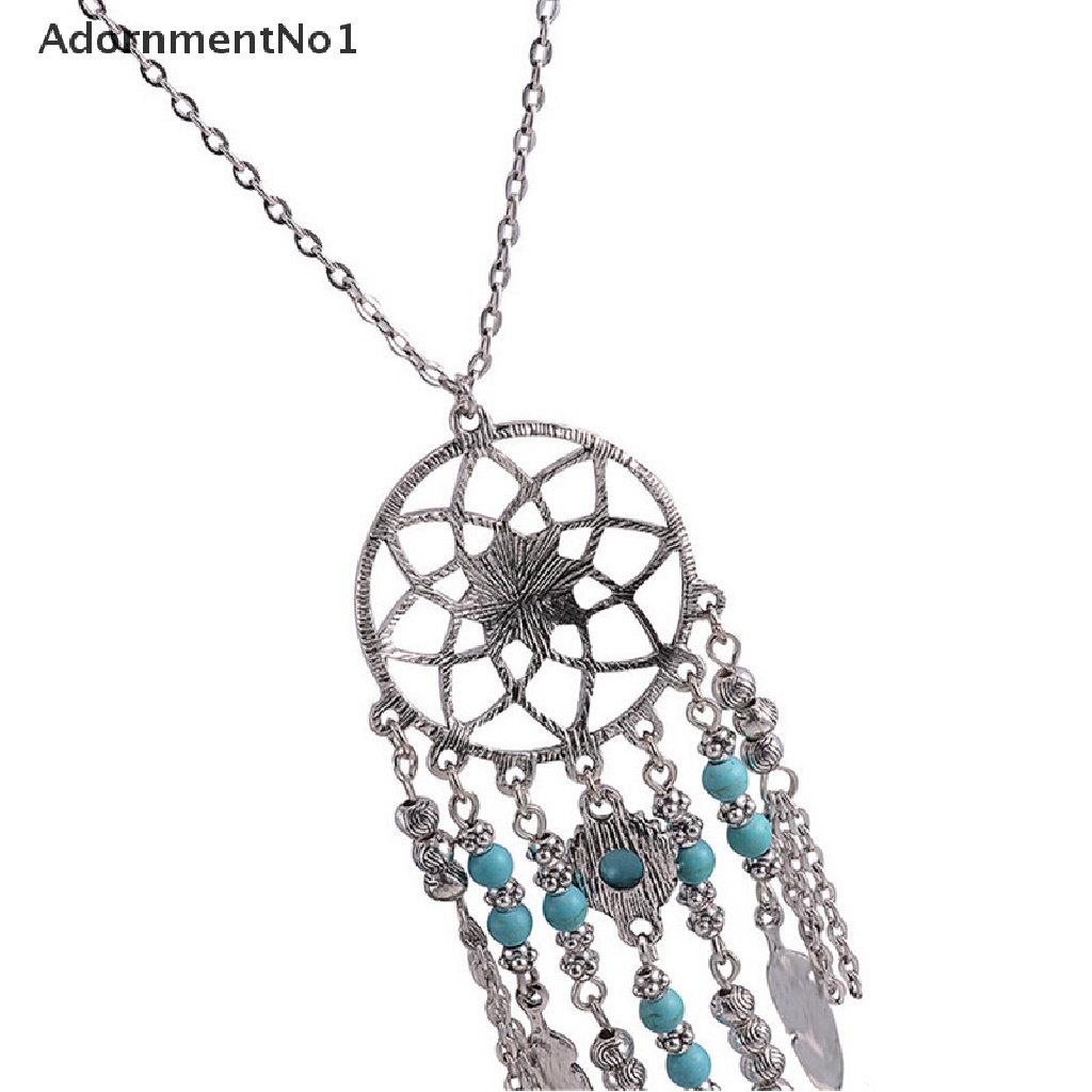 (AdornmentNo1) Kalung Rantai Panjang Liontin Dream Catcher Aksen Rumbai Gaya Vintage Bohemia Untuk Wanita