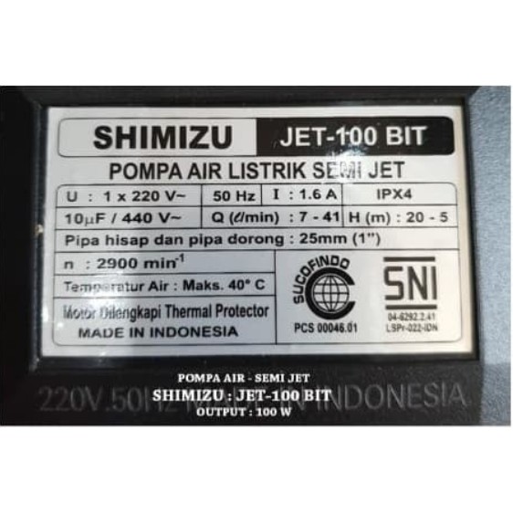 SHIMIZU JET-100 BIT POMPA Air Sumur Dangkal (SEMI JET) JET 100 JET100