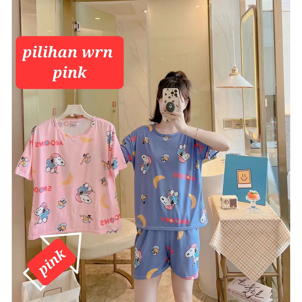 PIYAMA BAJU TIDUR WANITA CP PP IMPORT SANTAI BAHAN KAOS SPANDEKS-HC 58 PINK