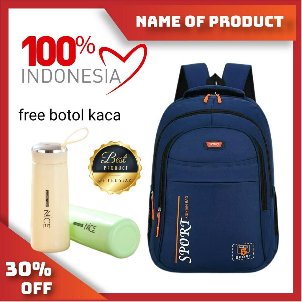 Tas Sekolah Anak Perempuan SD SMP SMA Ransel Kerja ORIGINAL Tas Sekolah Anak Laki-Laki Free Botol Minum Kaca
