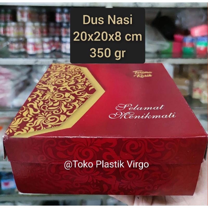 

Box / Kardus / Dus Nasi Kue Snack Makanan - 20x20x8 cm - Batik Merah Emas