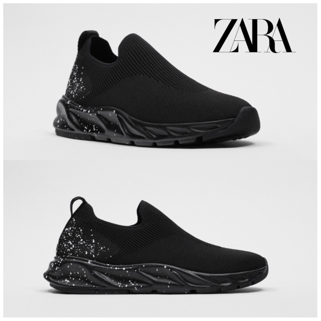 Sepatu Pria Zara  Man Original Sneaker Pain Detail Fabric Sneaker Shoes Black Hitam