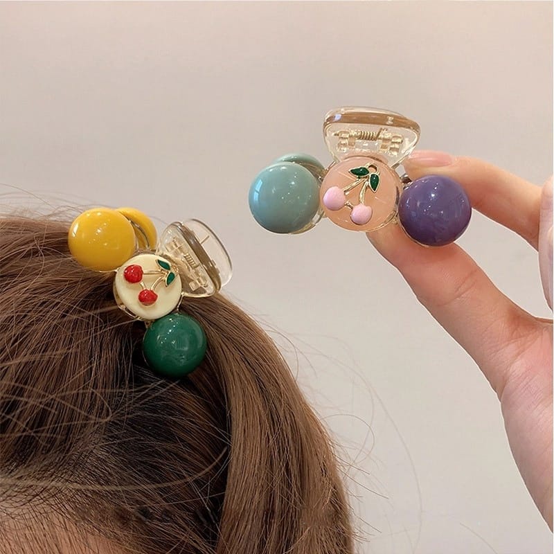 PREMIUM Jepit Rambut Korea bentuk Bolo motif Cherry dan Boneka Kurcaci Badut - Gnome Korean Hair Clip Claw - Korean Style