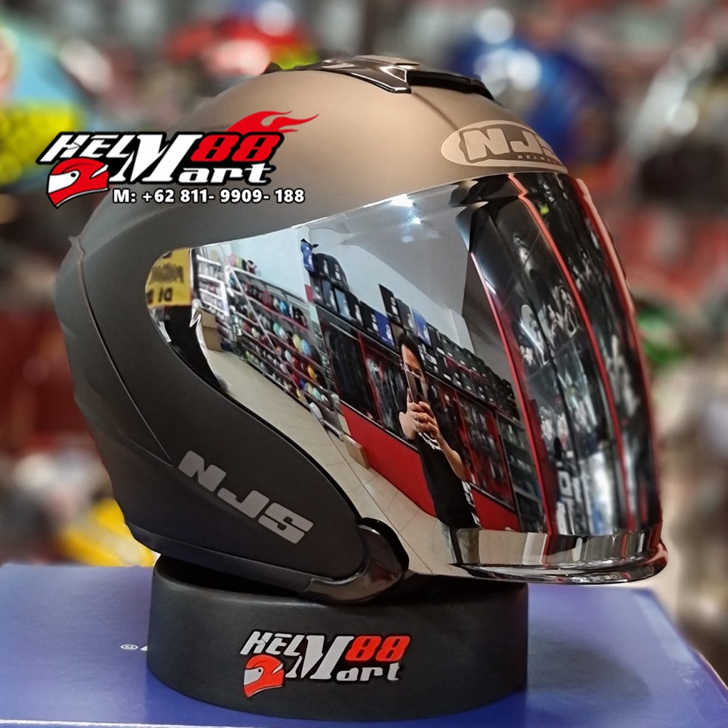 NJS KAIROZ Solid Helm Half Face Helm NJS-HITAM DOP KACA SILVR