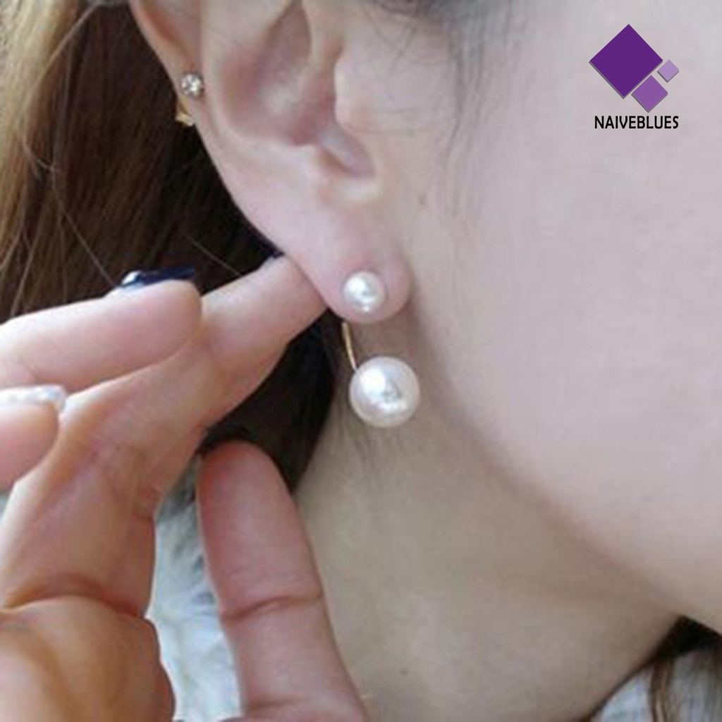 1 Pasang Anting Stud Double Faux Bahan Alloy Untuk Wanita