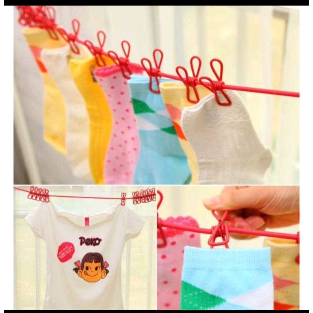 Tali Jepitan Jemuran Pakaian 12 Jepit Portable Bahan Kawat Besi / Tali Jemur / tali gantungan jemura