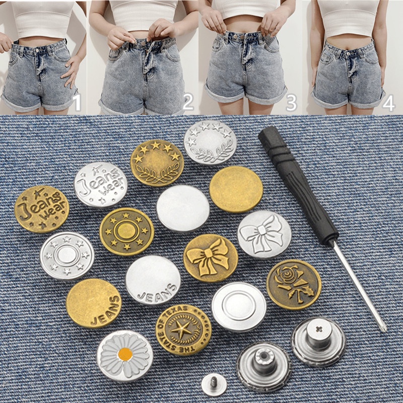 Magic789 1PC Detachable Retro Metal Buttons Snap Fastener Pants Pin for Jeans Reduce Waist No-sew Button