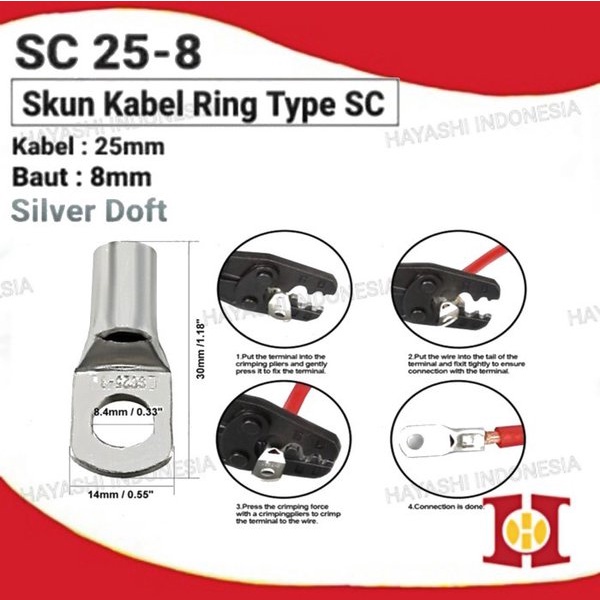 Kabel Skun Doff Ring SC 25-8 CL Sekun 25mm M8 Cable Terminal Tembaga - 10pcs