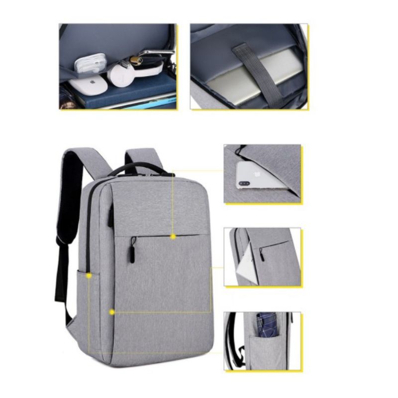 EMOEMO-Tas Ransel Pria Wanita Slot USB laptop 15 inch Backpack Denim untuk kuliah kerja sekolah