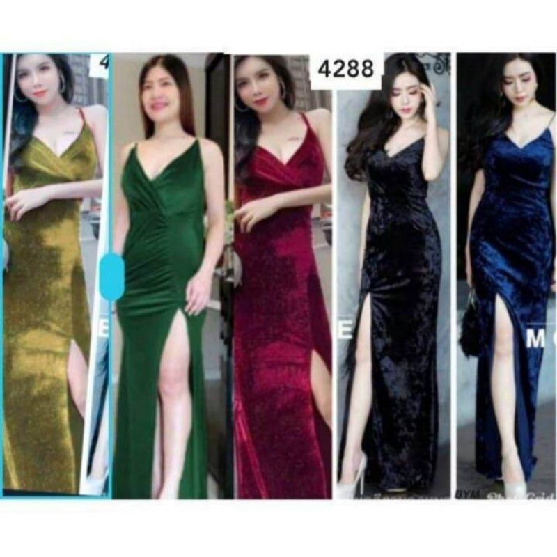 New Long Dress Mutiara Sexy Belah Depan Bahan Bludru/Long Dress/Gaun Panjang Belah Depan/Dress Sexy/
