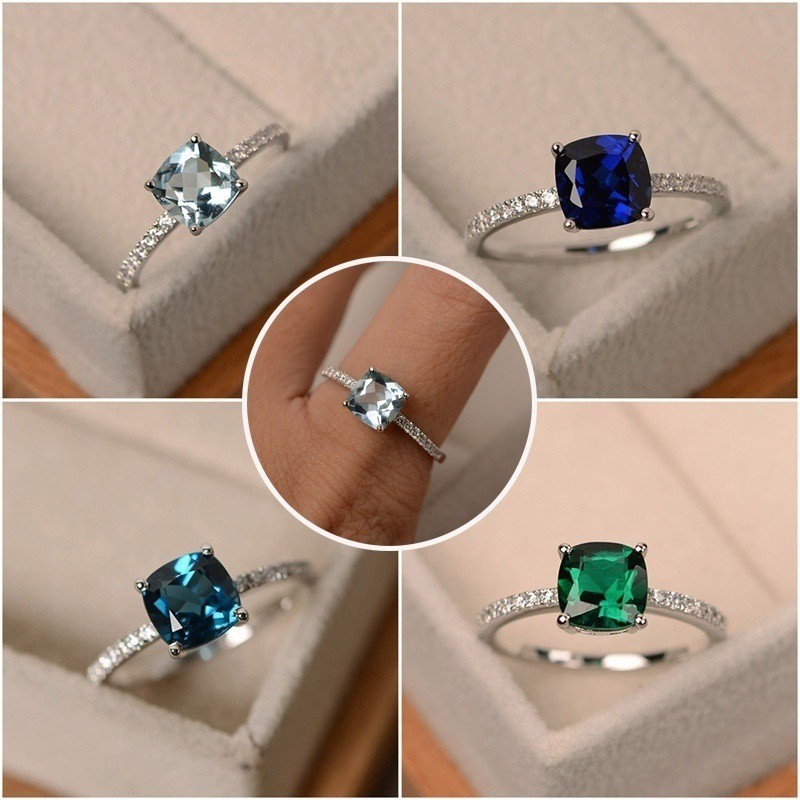 Topaz Cincin dengan Batu Permata Biru untuk Wanita